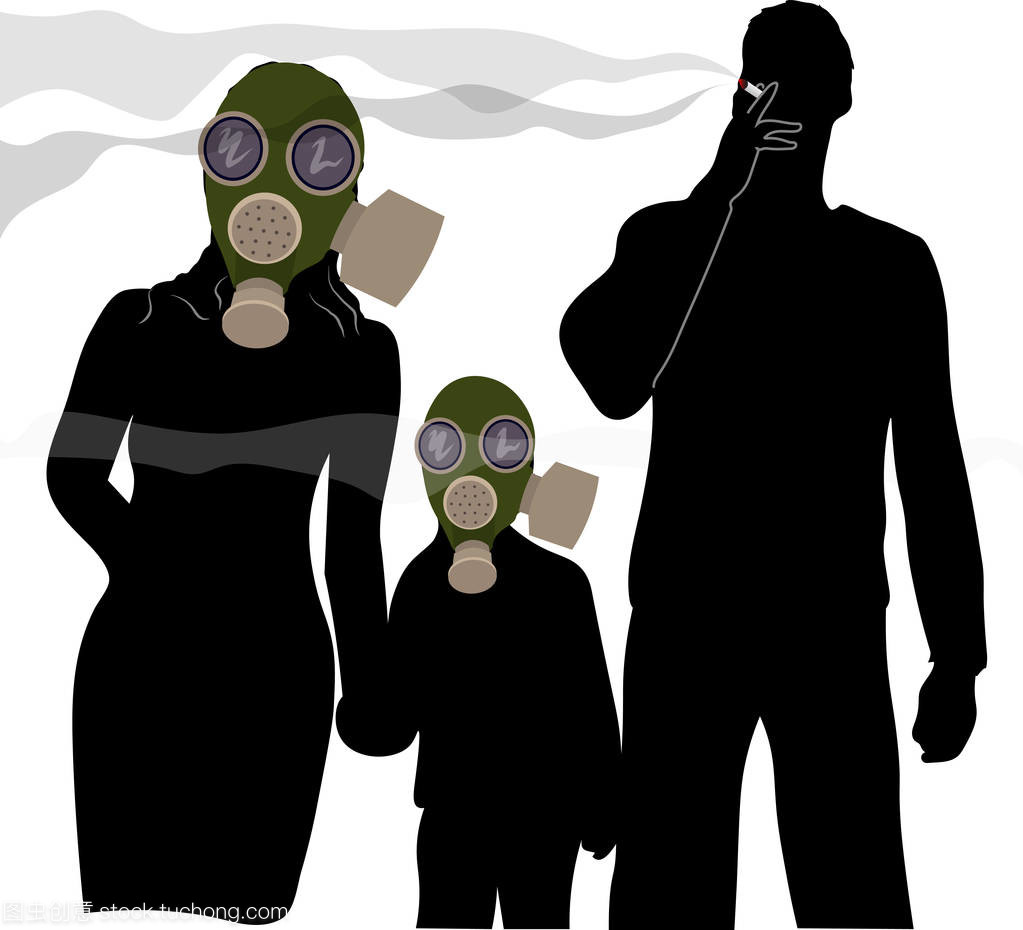 面具下的守护 抵御二手烟侵扰的女性与儿童剪影